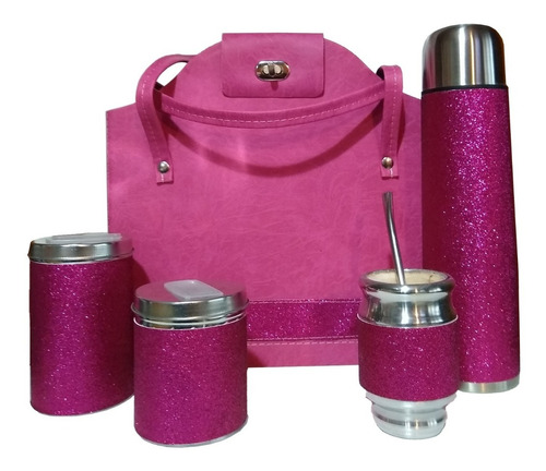 Set Matero Completo Forrado Eco Cuero Fucsia Brillante