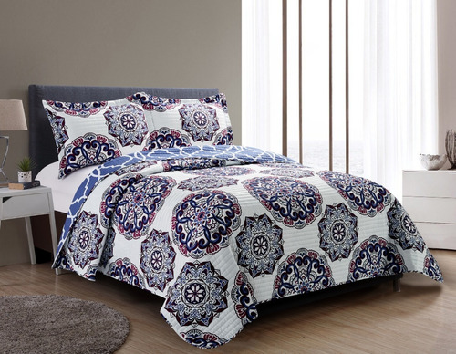 Cubrecama Quilt Cover Reversible +fundas Queen Kelowna D3