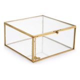 Caja Joyero Vintage De Vidrio Metal Dorado Organizador Escri