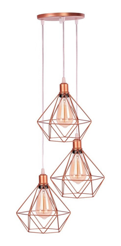 Lustre Triplo Diamante Aramado Bocal C/ Capa Rose Gold