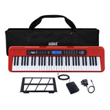 Teclado Kobe Music Kb-300 5/8 Vermelho Kit Com Capa E Pedal