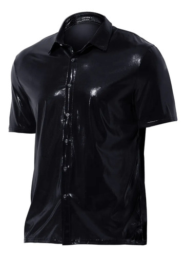 Camisa De Discoteca Brillante Manga Corta Hombre Casey Kevin