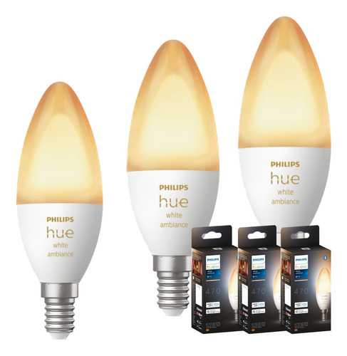 Set 3 Ampolletas Philips Hue E14 White Ambience Calido~frío