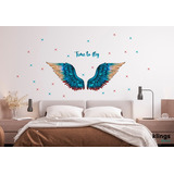 Vinilo Decorativo Alas Azul Graffiti Angel Fotografia Frase