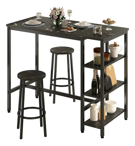 Mesa Alta, Mesa Barra De Cocina Multiusos 2 Bancos Moderna
