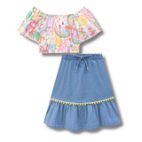 Conjunto Infantil Kukie Menina Blusa Cropped E Saia Midi