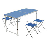 Mesa Plegable Portátil Con Sillas Para Picnic Acampar Color Azul