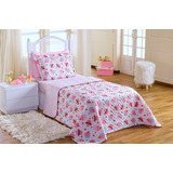 Kit Cobre Leito Infantil Menina Cama Solteiro Box Rosa Pink