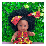 Muñeca Bebe Morena Cabello Afro 30 Cm Tusalmo Enterizo Rojo