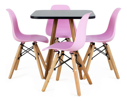 Mesa Infantil Modelo Eiffel Preto 50cm + 4 Cadeiras Eames