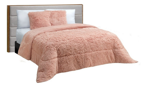 Cobertor Con Borrega  Matrimonial Rosa Grizzly Térmico Color Rosa Diseño De La Tela Liso