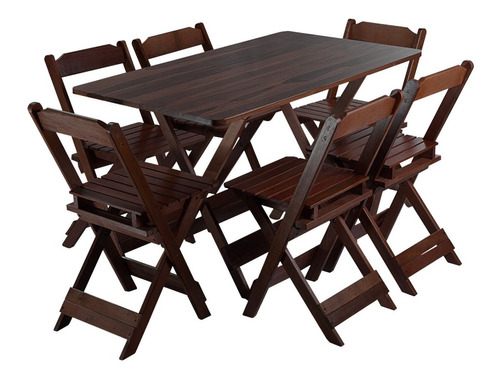 Mesa Para Restaurante Em Madeira Envernizada Com 6 Cadeiras 