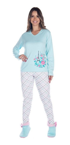 Roupas De Dormir Feminino - Pijama Longo De Frio Estampado