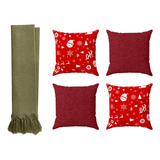 Manta Para Sofá Decorativa Natal Natalina + 4 Capas Almofada