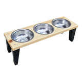 Comedor Para Mascotas (talla M) 3 Puestos En Madera De Pino