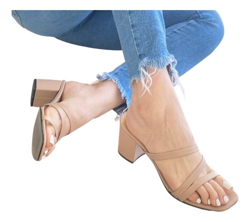 Sandalias Altas  Mujer Tacón Cuadrado 6 Cm Tiras Delgadas 