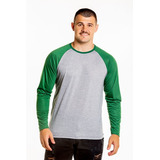 Blusa Raglan Manga Longa Cinza Mescla Verde 100%poliéster