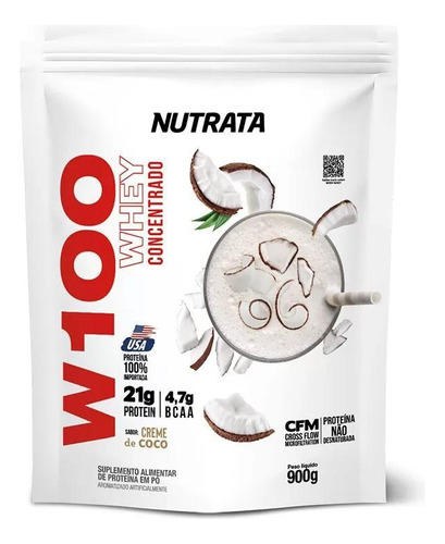 W100 Whey Protein Concentrado 900g - Nutrata Sabor Creme De Coco