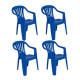 Kit 4 Cadeira De Plástico Bela Vista - Azul - C/ Braço - Mor