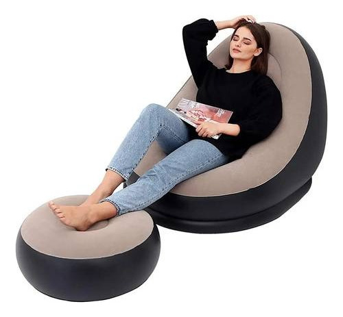 Sillón Pouf Inflable Aterciopelado Para Living Sofá 2 Piezas