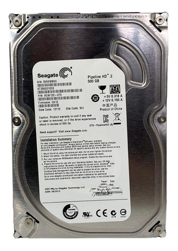 Hd 500 Gb Pipeline Seagate Cor Cinza