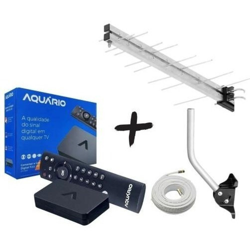 Kit Conversor Aquario + Antena Ext Digital C/ Mastro E Cabo