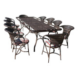 Mesa  Jantar Retangular Com 10 Cadeiras Em Fibra Sintética 