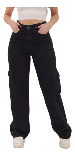 Ujeans Calça Pantalona Wide Leg Cargo Preta