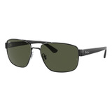 Óculos De Sol Ray-ban Rb3663l Standard Armação De Aço Cor Polished Gunmetal, Lente Green De Cristal Clássica, Haste Polished Gunmetal/grey De Náilon