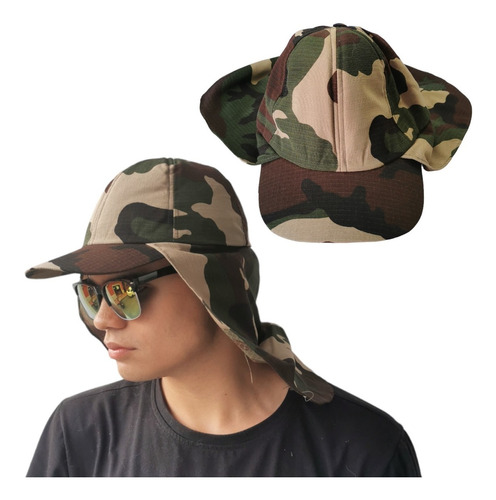 Gorra Cachucha Safari Protector Solar Cuello Capa Camuflado 