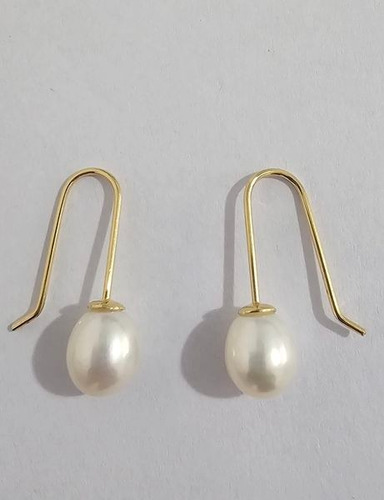 Aros Perlas Biwa 8mm Anzuelo Plata 925  Baño De Oro 18k