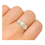 Anillo Tres Corazones Plata Y Oro Ideal Novia Mujer Ao 244