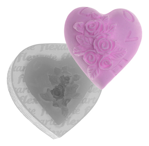 Molde Silicone 857 Coração Love C/ Flores - Flor - Flexarte Cor Branco