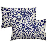 Fundas De Almohada Étnicas Boho Azul Marino 12 X 20 Pu...