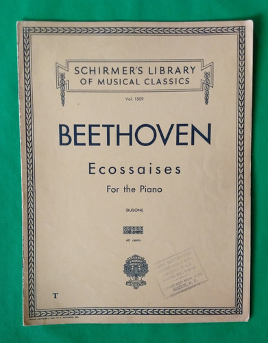 Beethoven Schirmers Library Of Musical Classics Vol. 1509