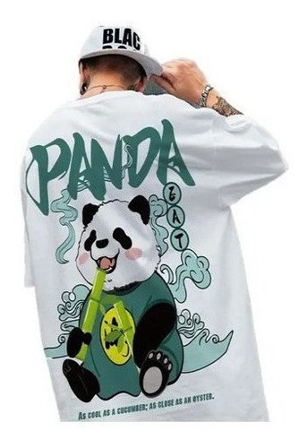 T-shirt Estilo Chino Panda Bambú Lindo Oversize