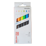 Caneta Pincel Brush Pen Neon Newpen Kit C/6 Cores