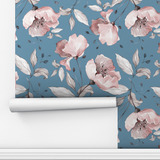 Papel Parede Azul Floral Flor Rose Quarto Sala Adesivo 10m