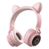 Audifonos Diadema De Gato Bluetooth 3.5mm Micro Sd Fm Inalam Color Rosa