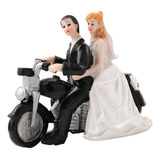 Figuras De Novios, Novia Romántica Y Novio Moto Pastel De