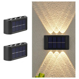 Pack 2 Aplique Solar De Pared 6 Led Luz Calida Decoracion