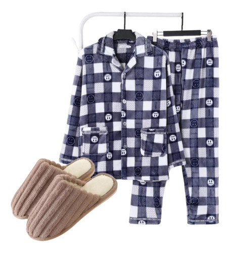 Pijama Hombre Regalo Día Del Padre Pijama Polar + Pantuflas