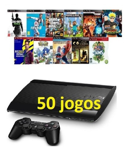 Playstation 3 Ps3 Super Slim 250gb D.e.s.b.l.o.q.u.e.a.d.o + 50 Jogos + Garantia