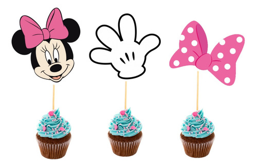 30pzas Mini Cake Topper Minnie Fiesta Infantil Cupcake