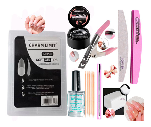 Tips Soft Gel Charm Limit X120 Un, Kit, Gel Solido Repujador