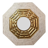 Quadro Feng Shui Madeira Baguá Post Espelho Convexo Proteção