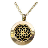 Colar Difusor Pessoal Dourado Mandala 2cm Aço Inox Delicado