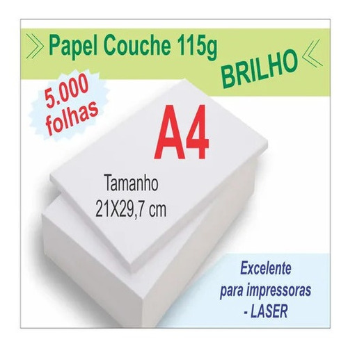 5000 Fls A4 21x29,7 Papel Couche Brilho 115g/120g Top Promo