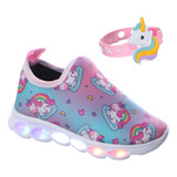 Tenis Infantil Unicornio Luz Led Feminino + Pulseira Barato