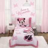 Disney Minnie Mouse - Juego De Ropa De Cama Para Niños 4 Pzs